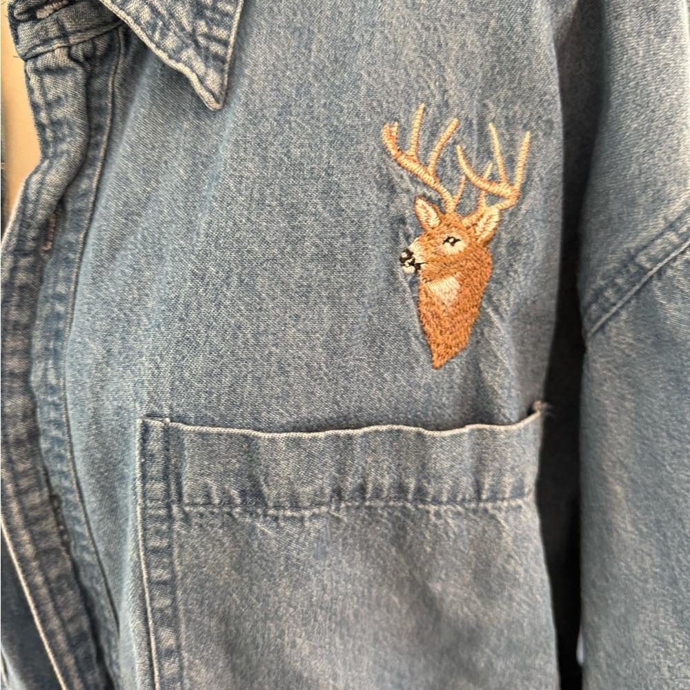 Honors Blue Denim Oversized  Women's Top with Embroidered Deer Detail